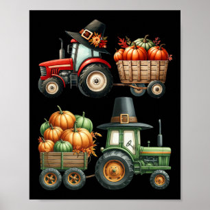 Poster Trator de Fazenda de Ação de Graças Trator de Outo