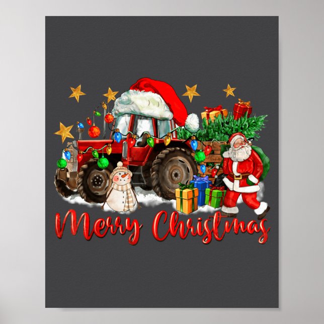 Poster Trator de Natal Alegre Com Boneco de Neve do Papai (Frente)