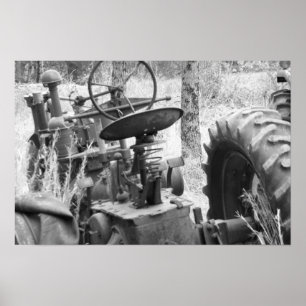 Poster trator em preto e branco