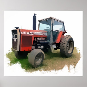 Poster Trator vermelho de Massey Ferguson no campo