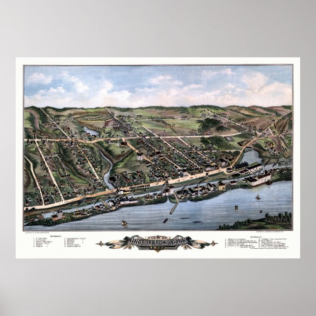 Póster Travas do Windsor, Mapa Panorâmico CT - 1877 (Frente)