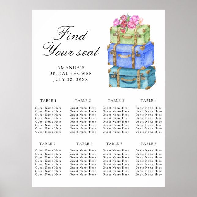 Poster Travel Bridal shower Wedding seating chart (Frente)