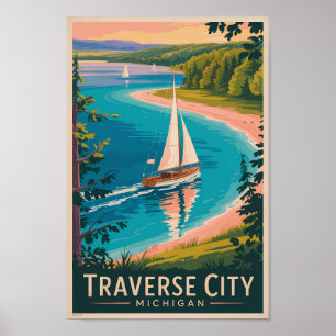 Poster Traverse City Michigan Illustration Viagem Art