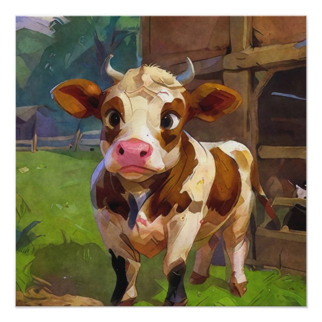 Póster Travesseiro de Arremesso de Vaca de Celeiro Fofo (Frente)