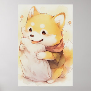 Poster Travesseiro de Retenção de Kawaii Inu