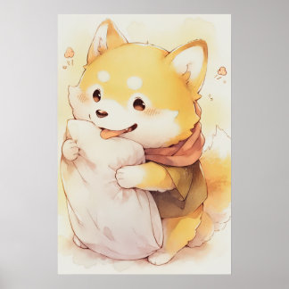 Poster Travesseiro de Retenção de Kawaii Inu