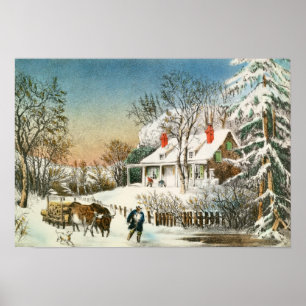 Póster Trazendo em casa os registros, paisagem do inverno