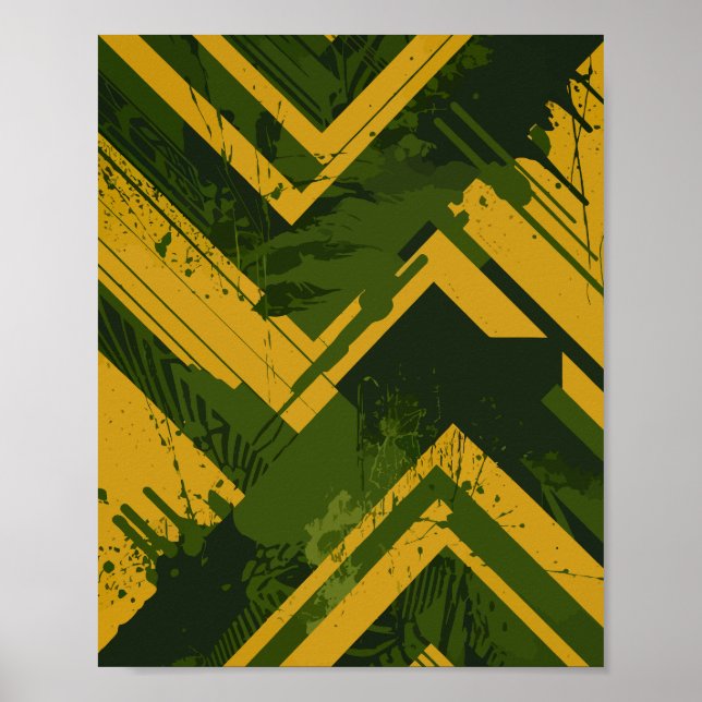 Poster Trazos de Mostarda Abstrata em Fundo Verde Escuro (Frente)