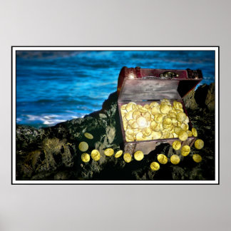 Póster Treasure Chest de Dourado nas Rochas
