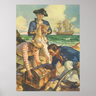 Poster Treasure Island, Vintage Fairy Tale Pirates