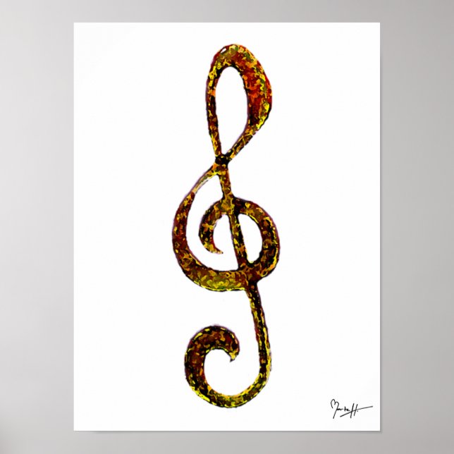 Poster Treble Clef Art - Mão Gravada e Digitalizada (Frente)