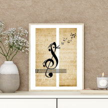 Treble Clef Bird Music Notes Vintage Sheet Music