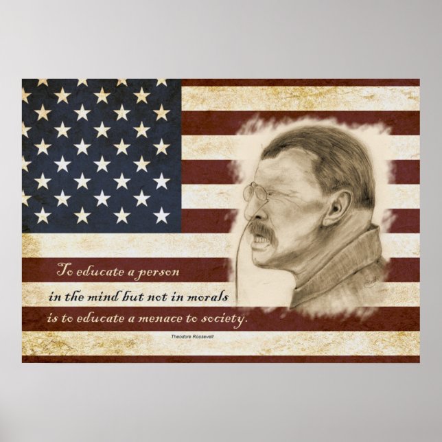 Poster Trecho de Theodore Roosevelt Retrait e Educação (Frente)