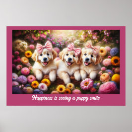 Poster Trechos de Retriever de Três Ouros com Flores