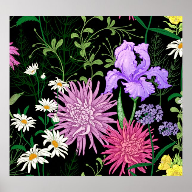 Poster Trechos sem costura de flores selvagens de verão (Frente)