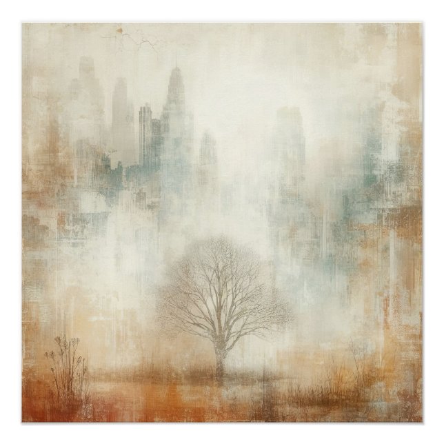 Póster Tree In A City Scape Old Photo Graphic Design (Frente)