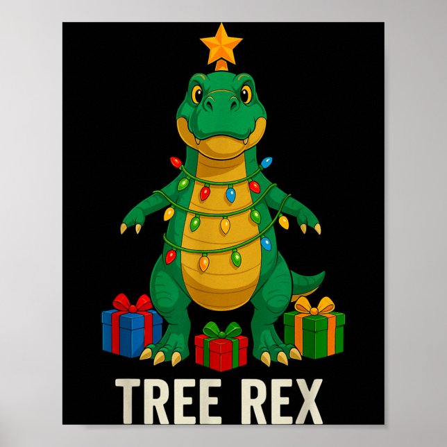 Poster Tree Rex Dinossauro Divertido Natal  (Frente)