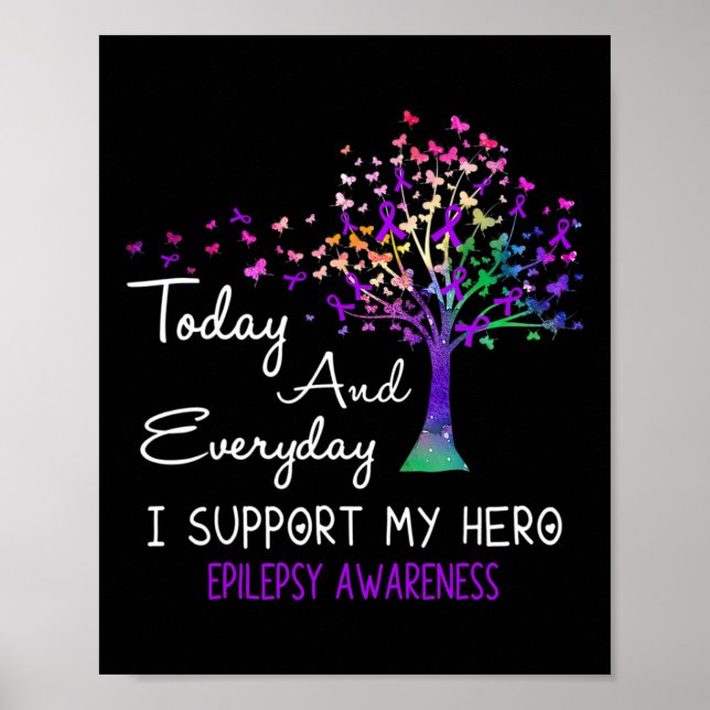 Poster Tree Ribbon I Support My Hero Epilepsy Awareness  (Frente)