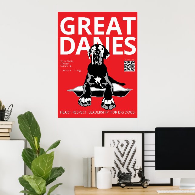 Poster Treinador de Great Dane Preto Vermelho Branco  (Escritório em casa)