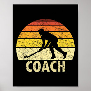 Poster Treinador de hóquei de campo retrô pôr do sol vint