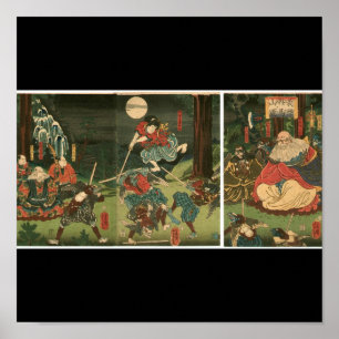 Póster Treinamento do samurai com Tengu, cerca de 1859