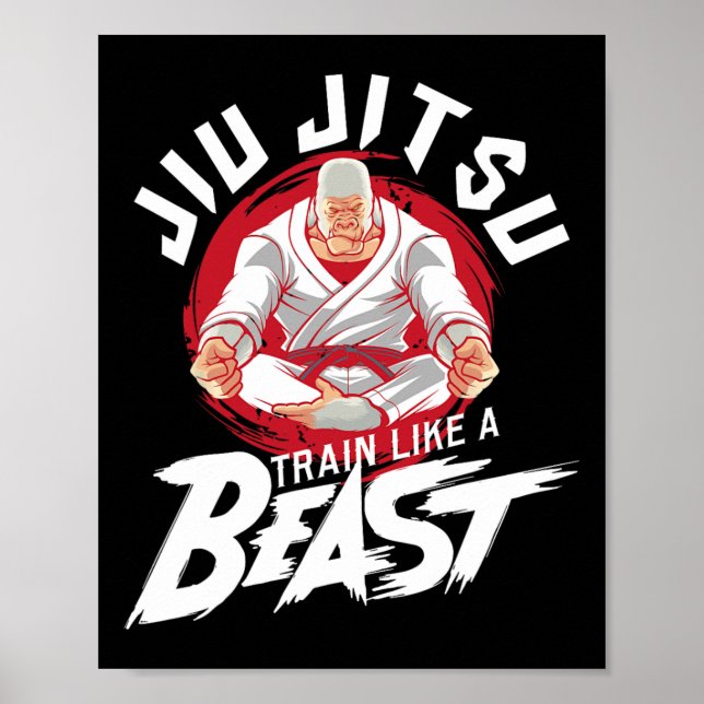 Poster Treine Como Uma Fera - Jiu Jitsu Brasileiro Mma Bj (Frente)