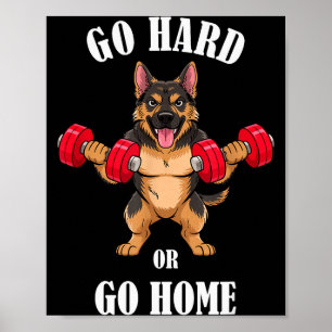 Poster Treino de Pastor Alemão Levantando Halteres Muscul