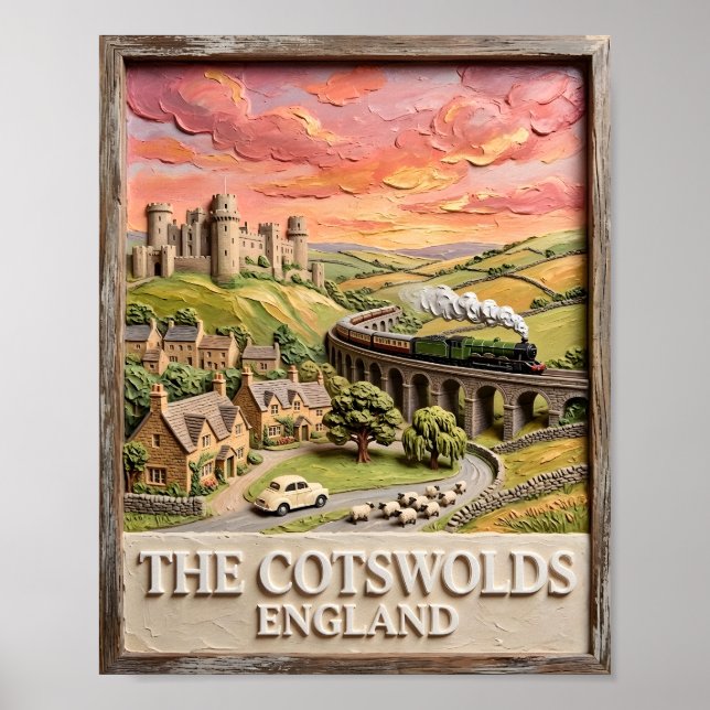 Poster Trem a vapor de Cotswolds Castelo Campo Inglaterra (Frente)