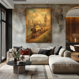 Poster Trem a Vapor Vintage Londres – Arte Retro de Meado