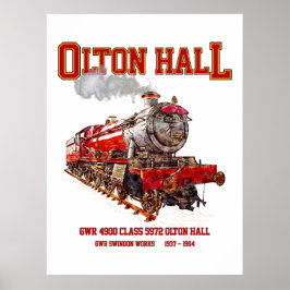Poster Trem a vapor vintage Olton Hall locomotiva inglesa