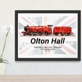 Poster Trem a vapor vintage Olton Hall locomotiva inglesa