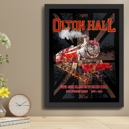 Poster Trem a vapor vintage Olton Hall locomotiva inglesa