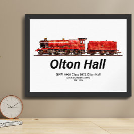 Poster Trem a vapor vintage Olton Hall locomotiva inglesa