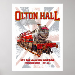 Poster Trem a vapor vintage Olton Hall locomotiva inglesa
