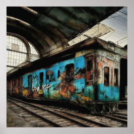 Poster Trem Abandonado com Arte Urbana de Grafite