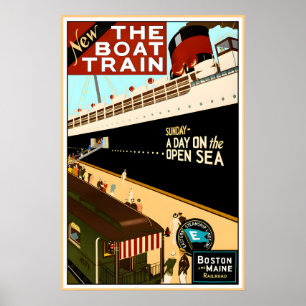 Poster TREM BARCO Boston Maine Railroad Viagem de Barco A