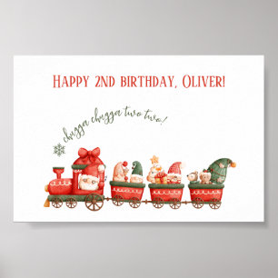 Poster Trem de Aniversário de 2 anos Aguarela Papai Noel