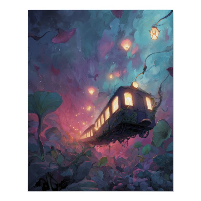 Póster Trem de Lanterna Flutuante Através da Floresta dos (Frente)