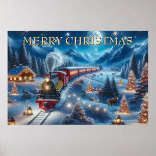 Poster Trem de Natal Mágico com Paisagem Invernal Nevada