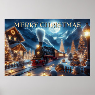 Poster Trem de Natal pela Vila Iluminada por Lanternas