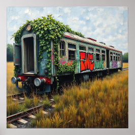 Poster Trem de trem abandonado coberto de hera e grafite