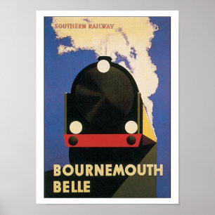 Póster Trem do Belle de Bornemouth das viagens vintage