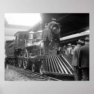 Póster Trem do vapor em Estação, 1923. Foto do vintage