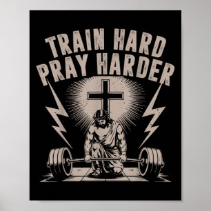 Poster Trem Duro Reze Mais Engraçada Cristã Workout Gym