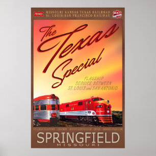 Poster Trem Especial Retro Springfield Missouri Texas