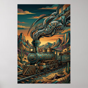 Poster Trem Expresso Western Art Deco, Arte de Parede Geo