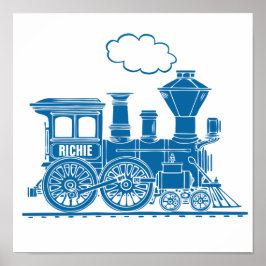 Póster Trem gráfico azul arte personalizada para berçário