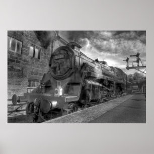 Póster Trem HDR do vapor em B&W