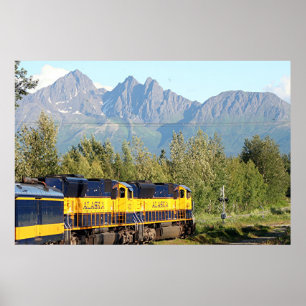 Póster Trem & montanhas de estrada de ferro de Alaska