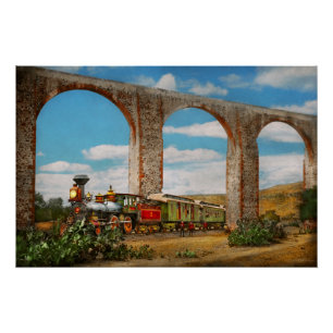 Póster Trem - o aqueduto de Santiago de Querétaro 1885